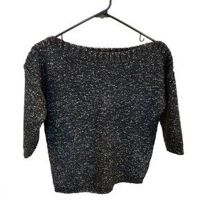 Banana Republic Black and White Boatneck Tweed Knit Drop-sleeve Sweater Size XS